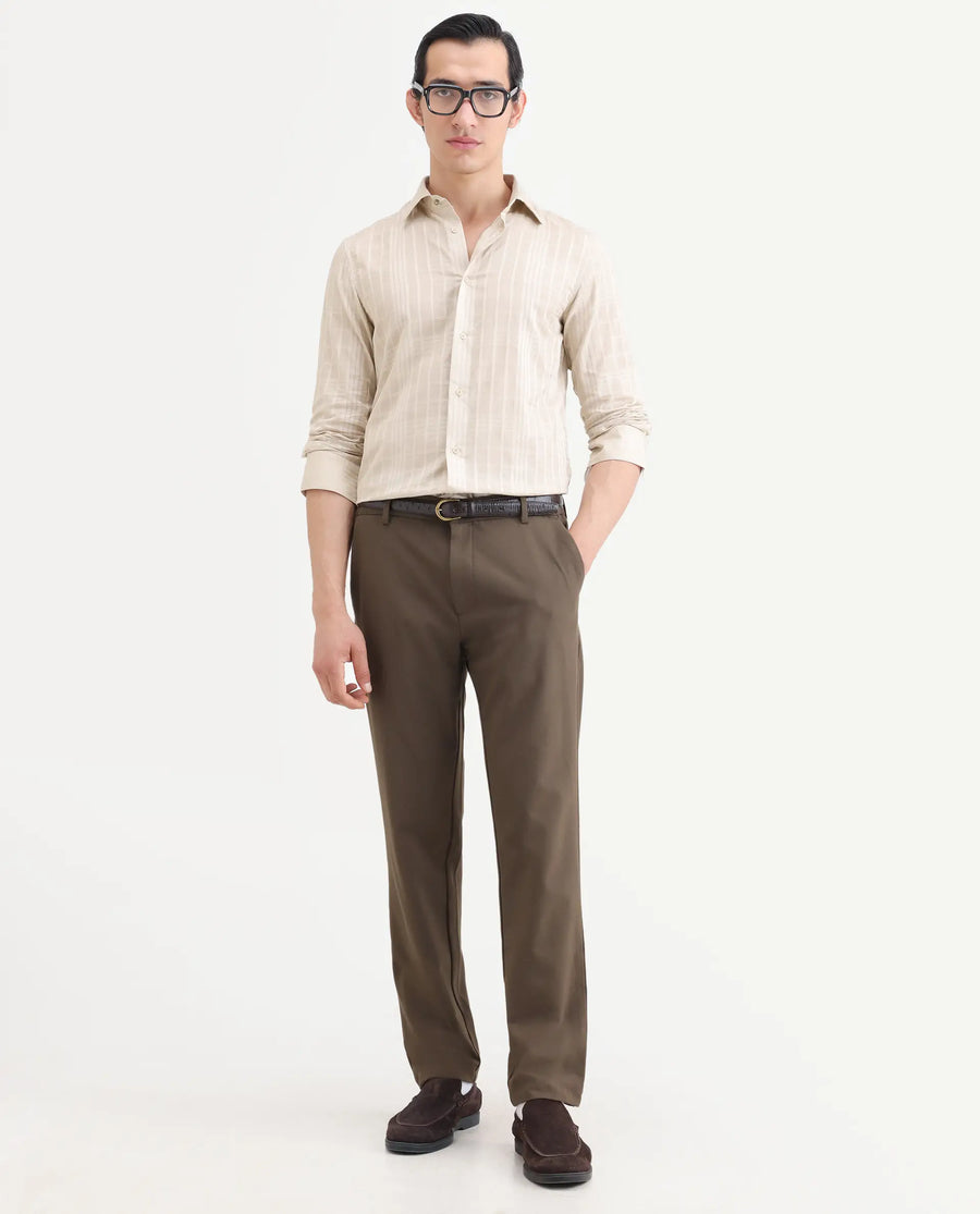 Rare Rabbit Men's Ford Beige Cotton Fabric Full Sleeve Spread Collar Regular Fit Checked Shirt