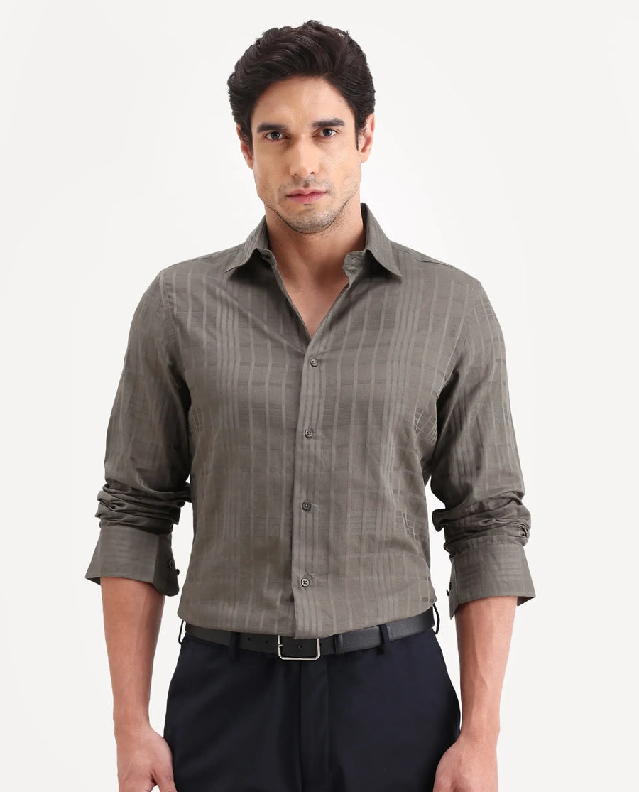 Rare Rabbit Men's Ford Light Brown Cotton Fabric Full Sleeve Spread Collar Regular Fit Checked Shirt
