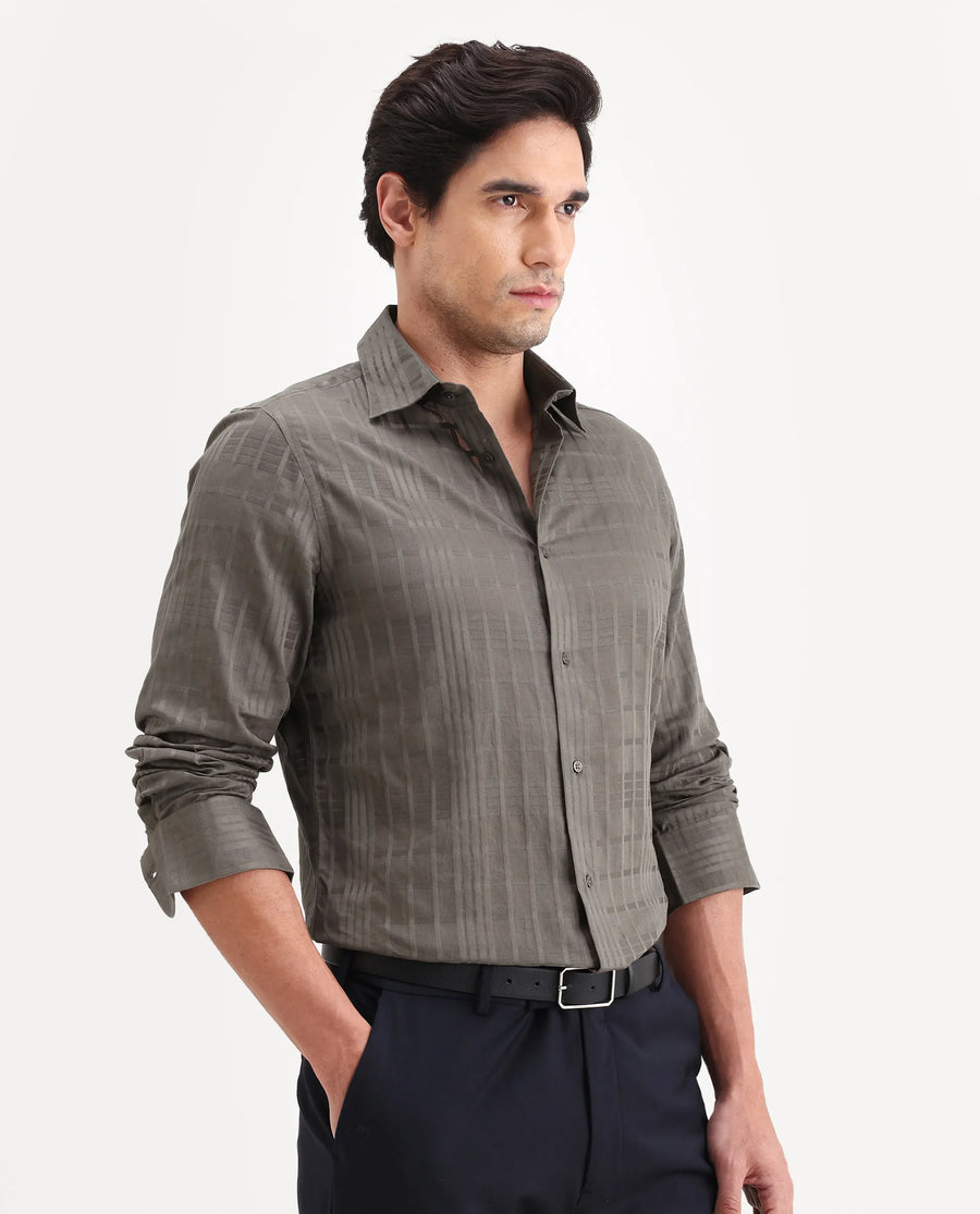 Rare Rabbit Men's Ford Light Brown Cotton Fabric Full Sleeve Spread Collar Regular Fit Checked Shirt