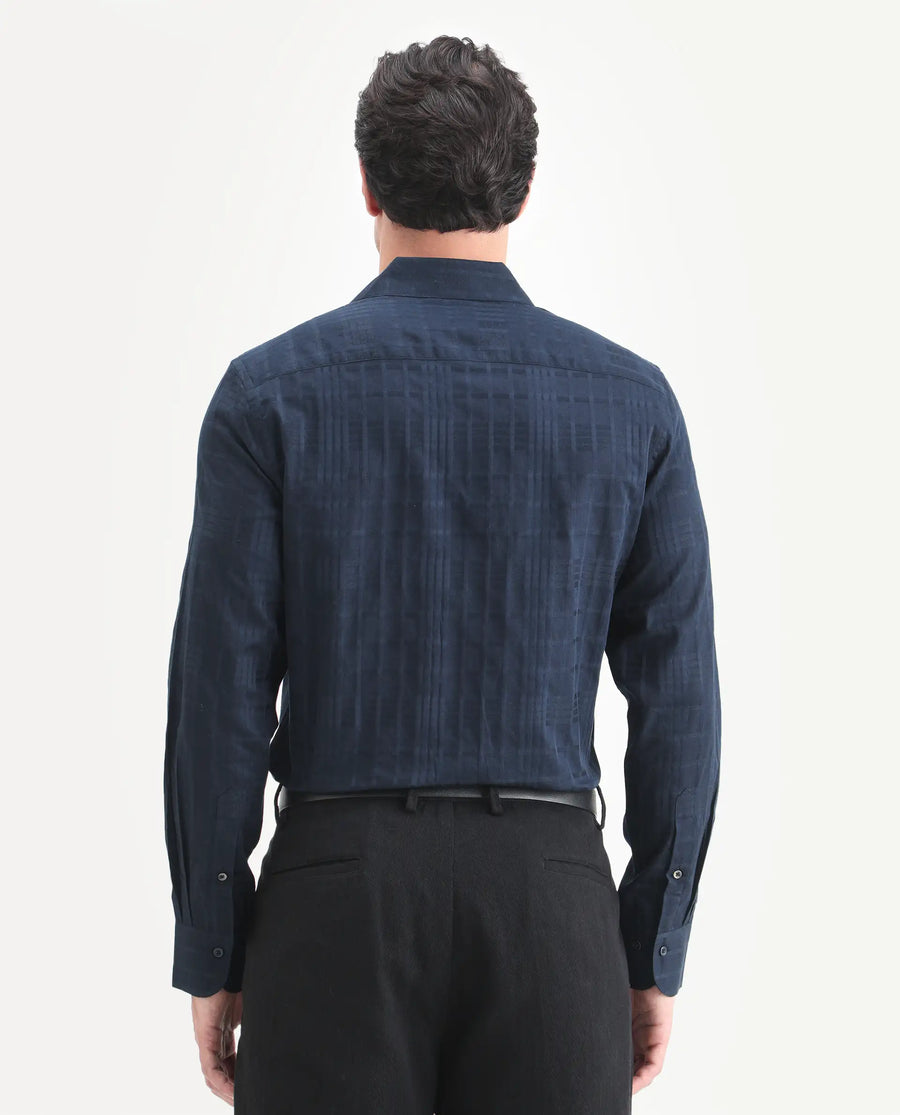Rare Rabbit Men's Ford Navy Cotton Fabric Full Sleeve Spread Collar Regular Fit Checked Shirt