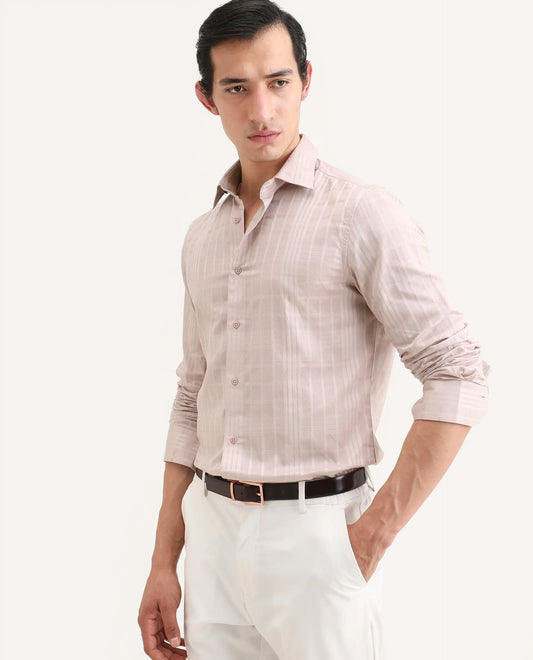 Rare Rabbit Men's Ford Dusky Pink Cotton Fabric Full Sleeve Spread Collar Regular Fit Checked Shirt