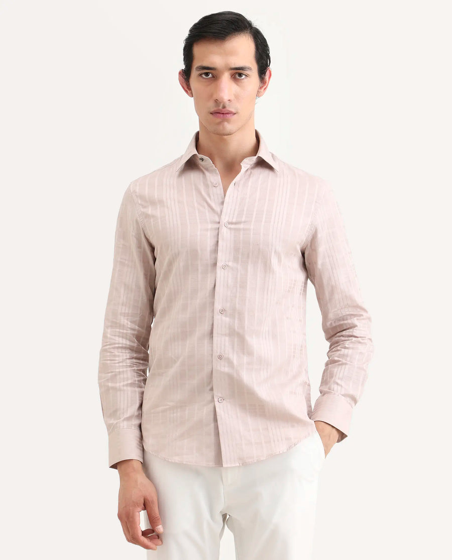 Rare Rabbit Men's Ford Dusky Pink Cotton Fabric Full Sleeve Spread Collar Regular Fit Checked Shirt