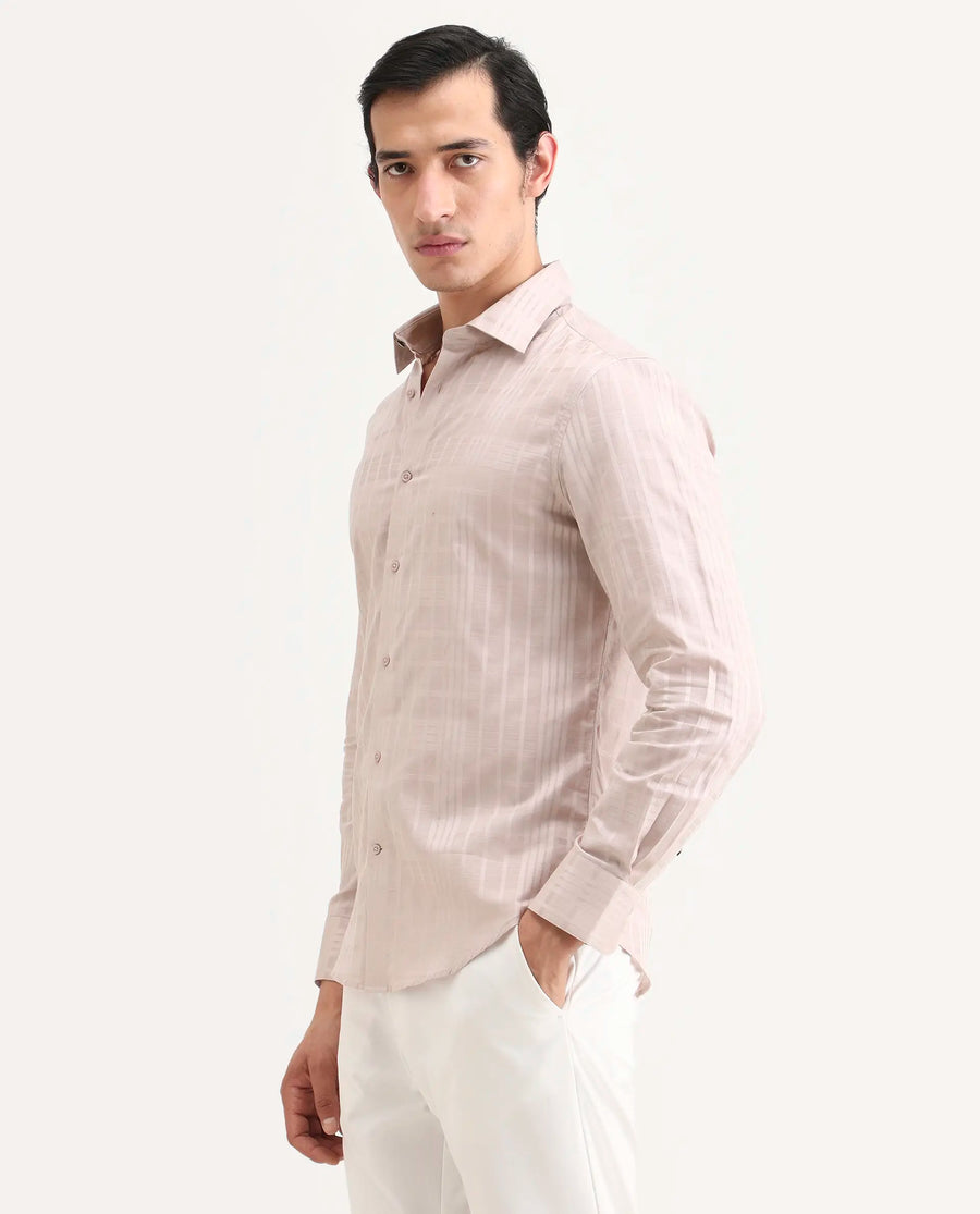 Rare Rabbit Men's Ford Dusky Pink Cotton Fabric Full Sleeve Spread Collar Regular Fit Checked Shirt