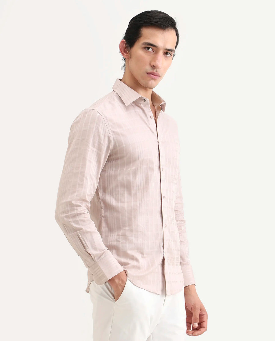 Rare Rabbit Men's Ford Dusky Pink Cotton Fabric Full Sleeve Spread Collar Regular Fit Checked Shirt