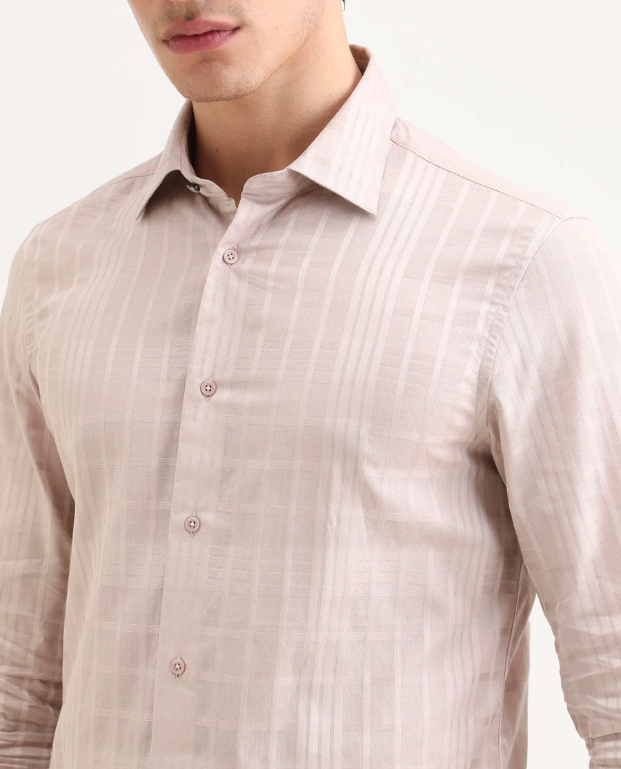 Rare Rabbit Men's Ford Dusky Pink Cotton Fabric Full Sleeve Spread Collar Regular Fit Checked Shirt