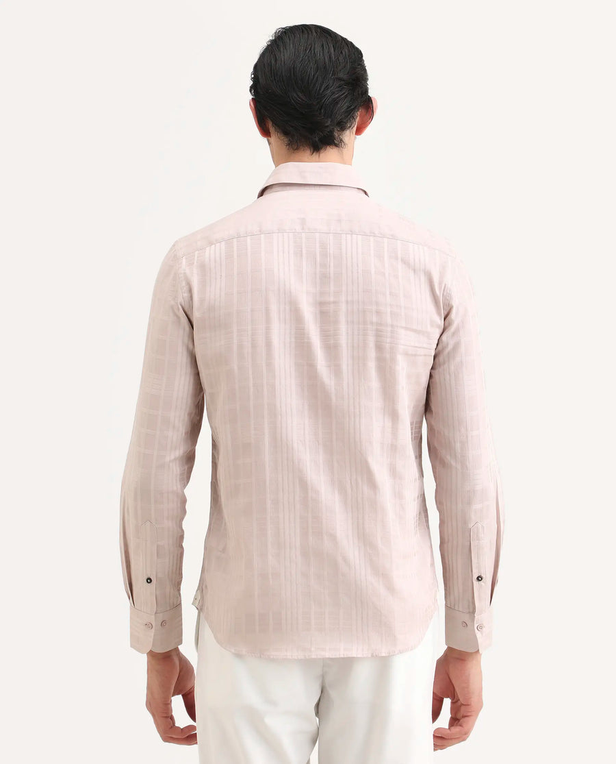 Rare Rabbit Men's Ford Dusky Pink Cotton Fabric Full Sleeve Spread Collar Regular Fit Checked Shirt