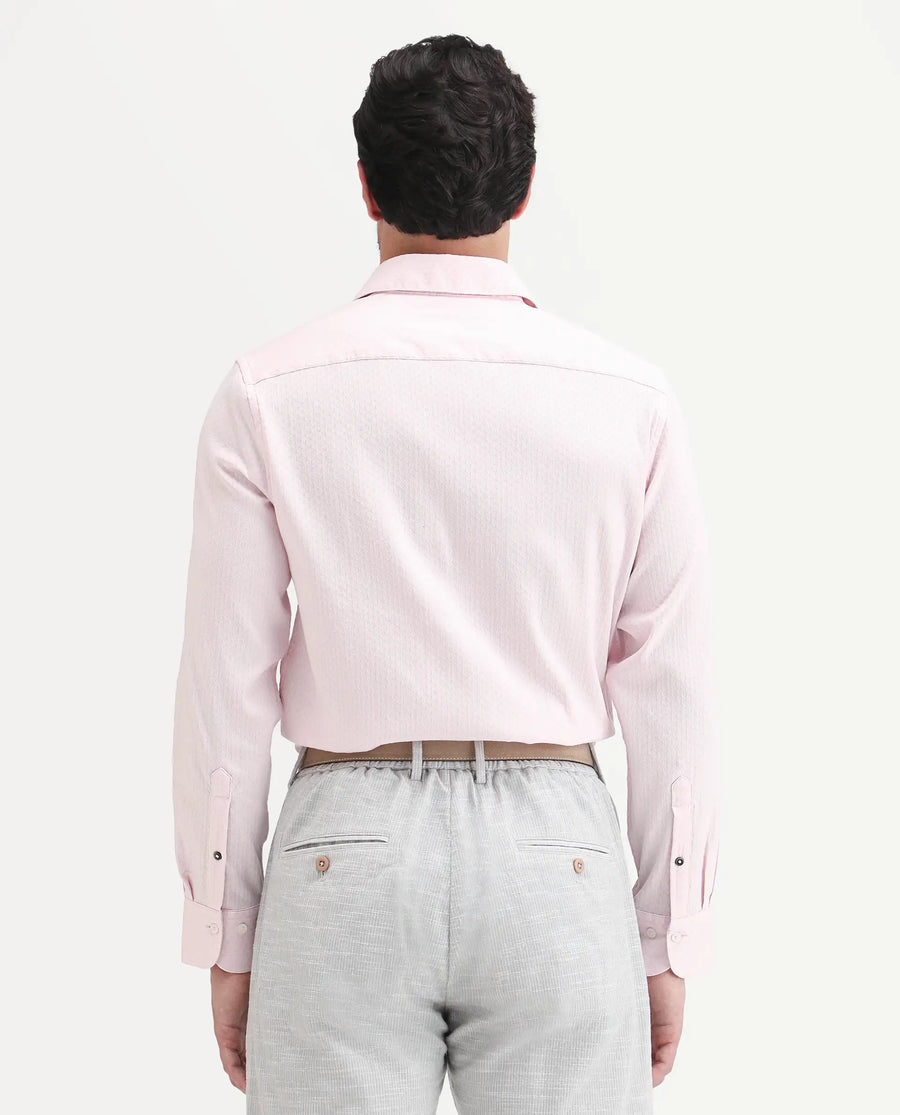 Rare Rabbit Men's Gleny-26 Pastel Pink Cotton Blend Fabric Full Sleeve Collared Regular Fit Textured Shirt