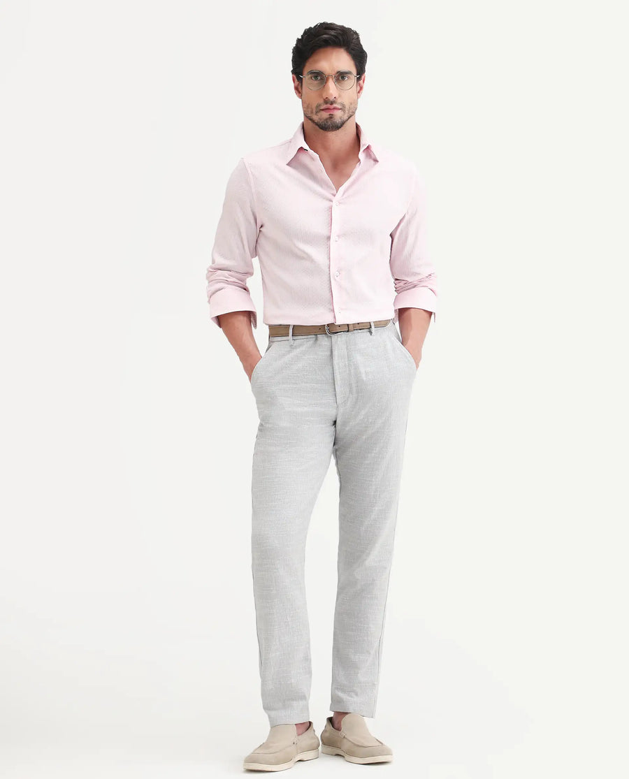 Rare Rabbit Men's Gleny-26 Pastel Pink Cotton Blend Fabric Full Sleeve Collared Regular Fit Textured Shirt