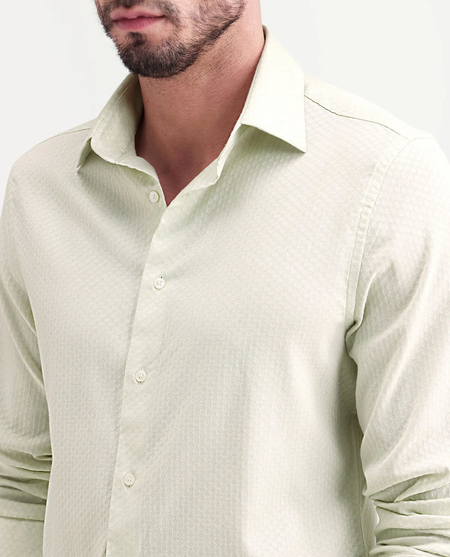 Rare Rabbit Men's Gleny-26 Pastel Green Cotton Blend Fabric Full Sleeve Collared Regular Fit Textured Shirt