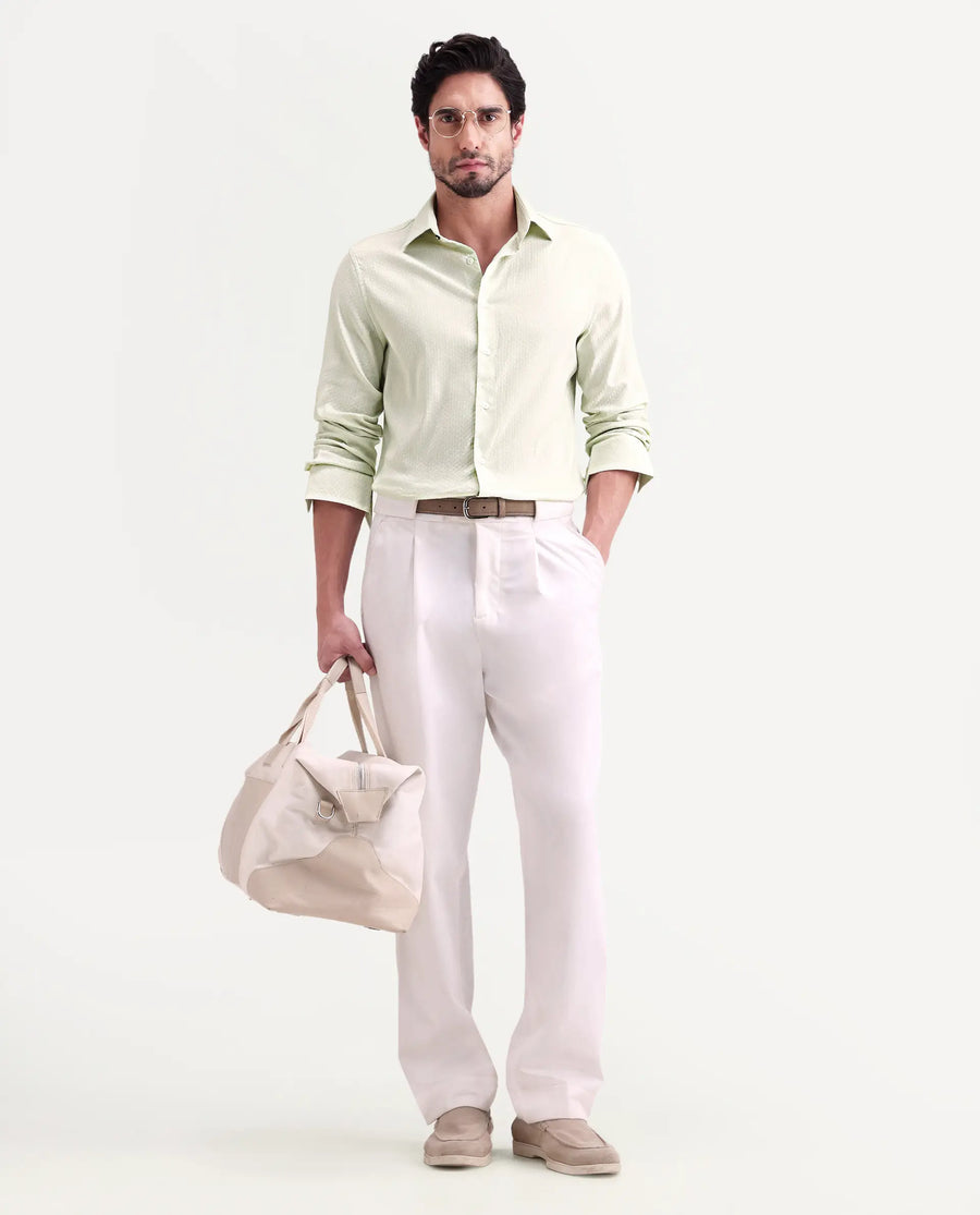 Rare Rabbit Men's Gleny-26 Pastel Green Cotton Blend Fabric Full Sleeve Collared Regular Fit Textured Shirt