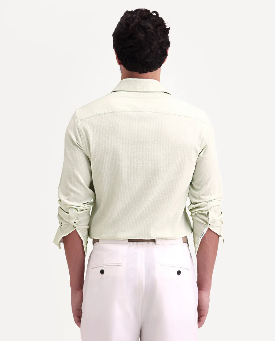 Rare Rabbit Men's Gleny-26 Pastel Green Cotton Blend Fabric Full Sleeve Collared Regular Fit Textured Shirt