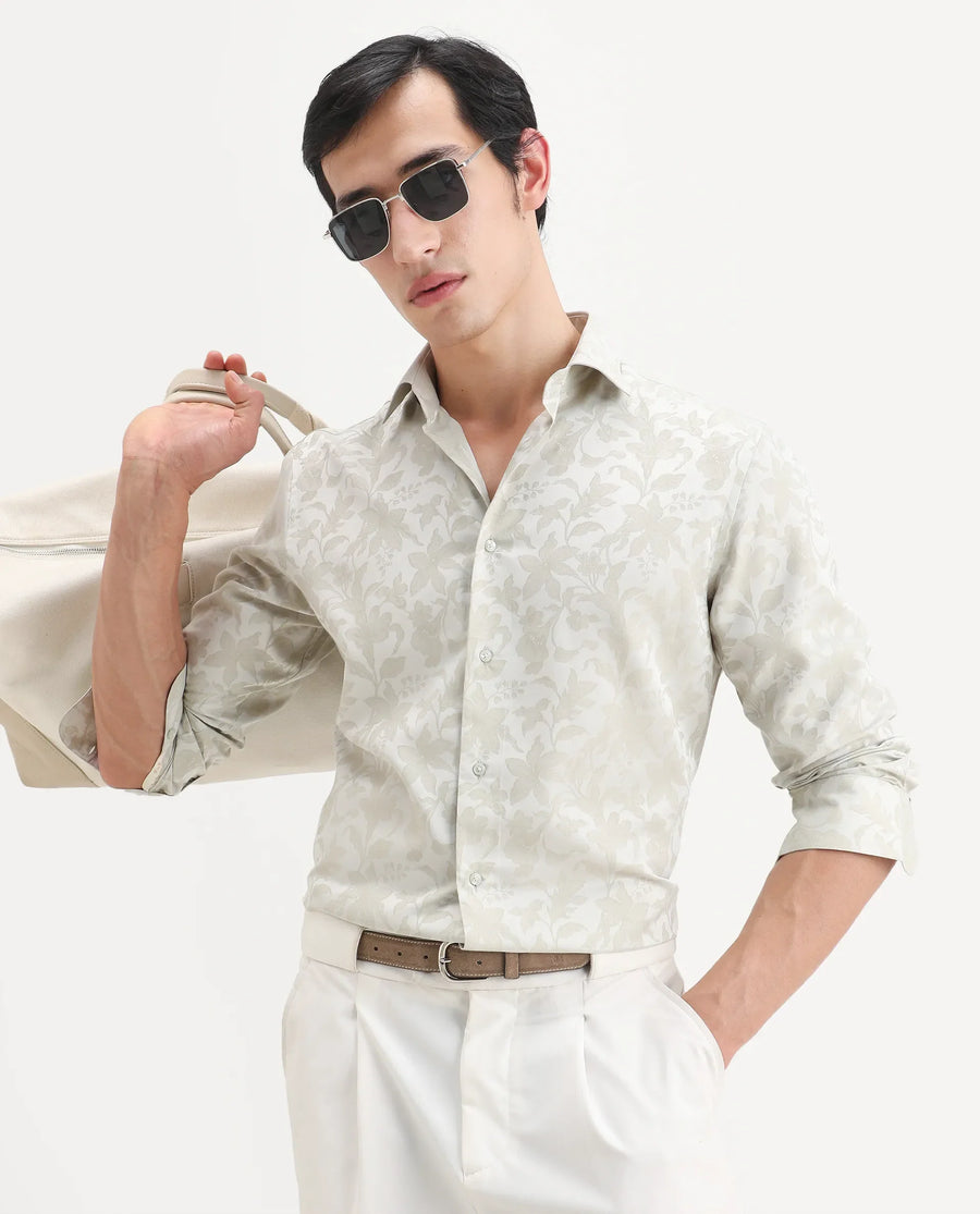 Rare Rabbit Men's Ringer Ls 26 Pastel Green Polyester Blend Fabric Full Sleeve Spread Collar Regular Fit Jacquard Shirt