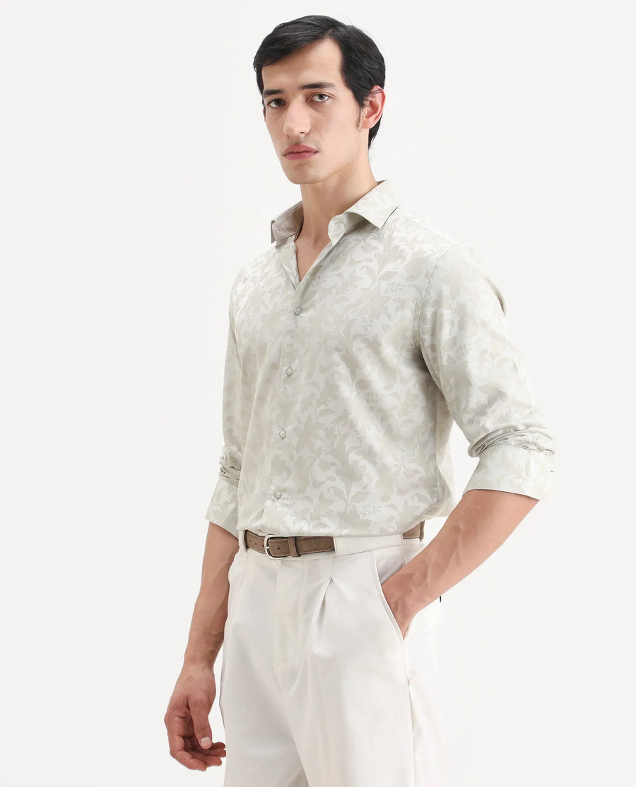 Rare Rabbit Men's Ringer Ls 26 Pastel Green Polyester Blend Fabric Full Sleeve Spread Collar Regular Fit Jacquard Shirt