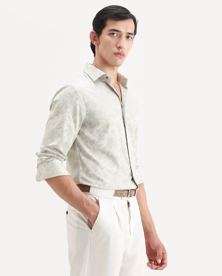 Rare Rabbit Men's Ringer Ls 26 Pastel Green Polyester Blend Fabric Full Sleeve Spread Collar Regular Fit Jacquard Shirt