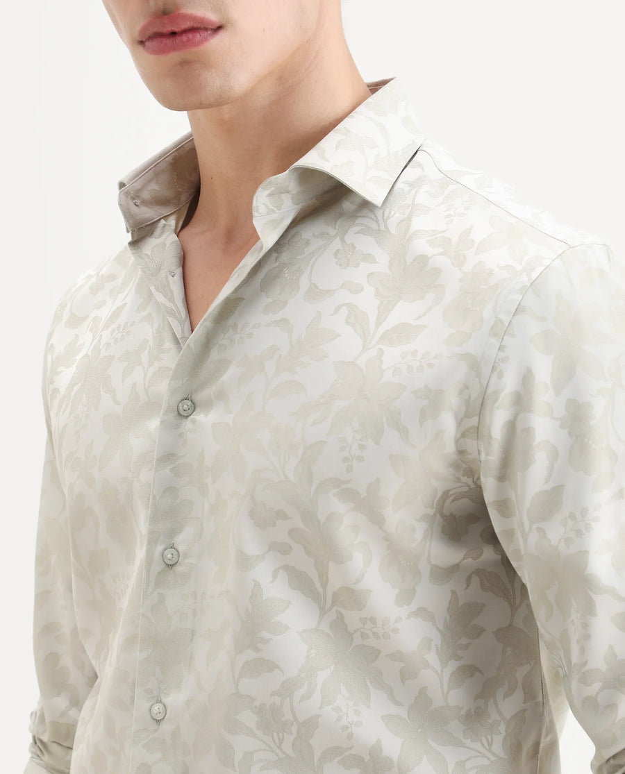 Rare Rabbit Men's Ringer Ls 26 Pastel Green Polyester Blend Fabric Full Sleeve Spread Collar Regular Fit Jacquard Shirt