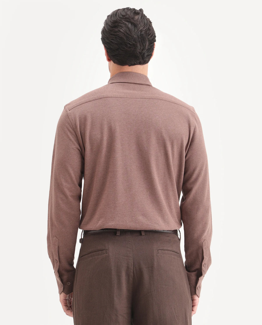 Rare Rabbit Men's Isla Brown Cotton Fabric Full Sleeve Button-Down Collar Regular Fit Plain Shirt