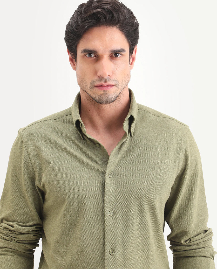 Rare Rabbit Men's Isla Green Cotton Fabric Full Sleeve Button-Down Collar Regular Fit Plain Shirt