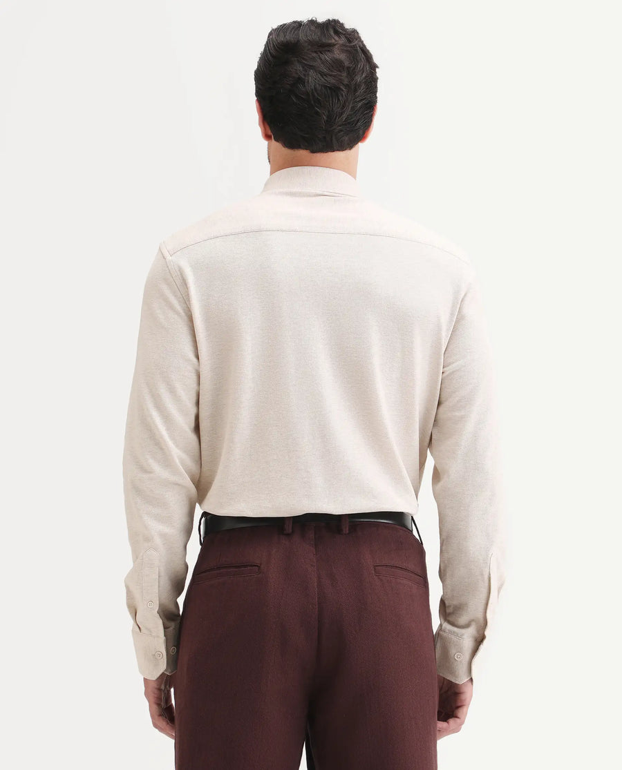 Rare Rabbit Men's Isla Beige Cotton Fabric Full Sleeve Button-Down Collar Regular Fit Plain Shirt