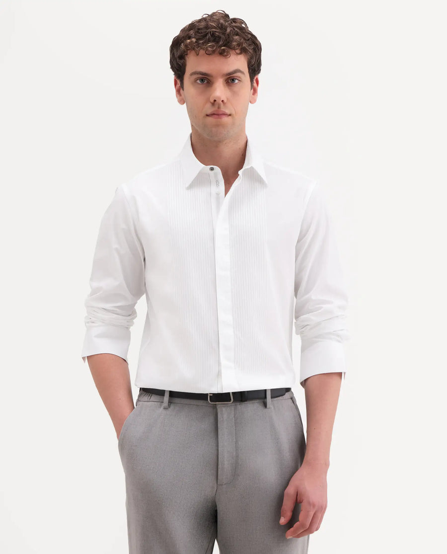 Rare Rabbit Men's Trev White Cotton Fabric Full Sleeve Spread Collar Regular Striped Shirt