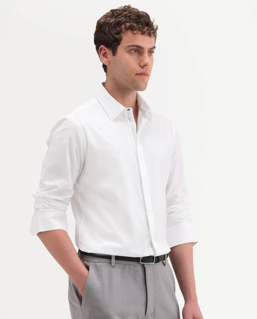 Rare Rabbit Men's Trev White Cotton Fabric Full Sleeve Spread Collar Regular Striped Shirt