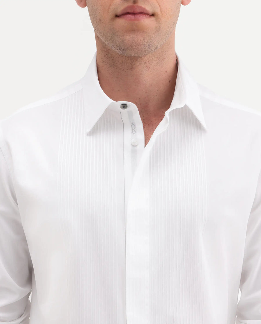 Rare Rabbit Men's Trev White Cotton Fabric Full Sleeve Spread Collar Regular Striped Shirt