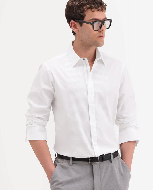Rare Rabbit Men's Trev White Cotton Fabric Full Sleeve Spread Collar Regular Striped Shirt