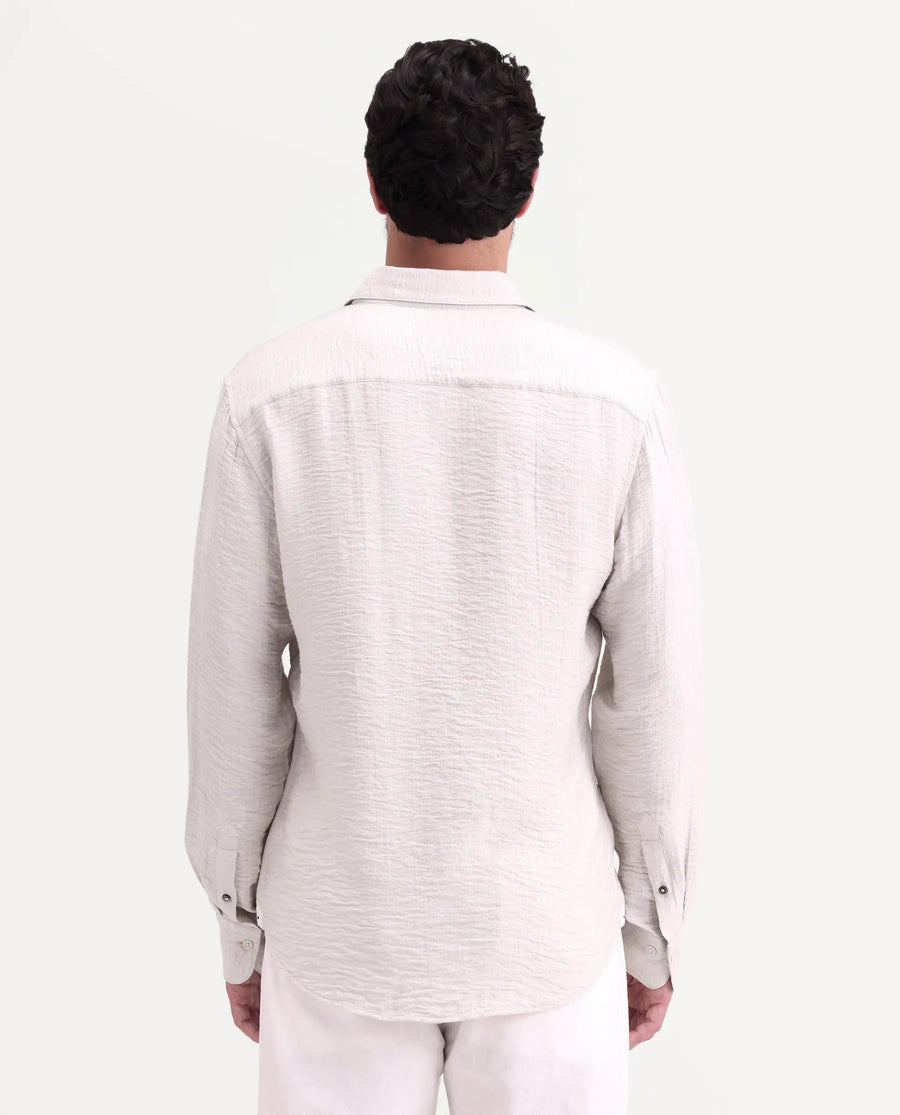 Rare Rabbit Men's Veon-Ls Off White Viscose Blend Fabric Full Sleeve Spread Collar Regular Fit Plain Shirt