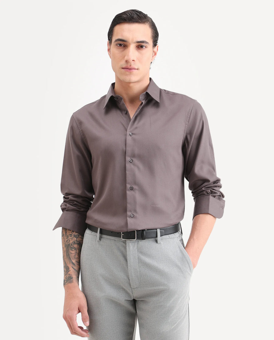 Rare Rabbit Men's Dream Dusky Fawn Tencel Fabric Full Sleeve Spread Collar Morris Regular Fit Plain Shirt
