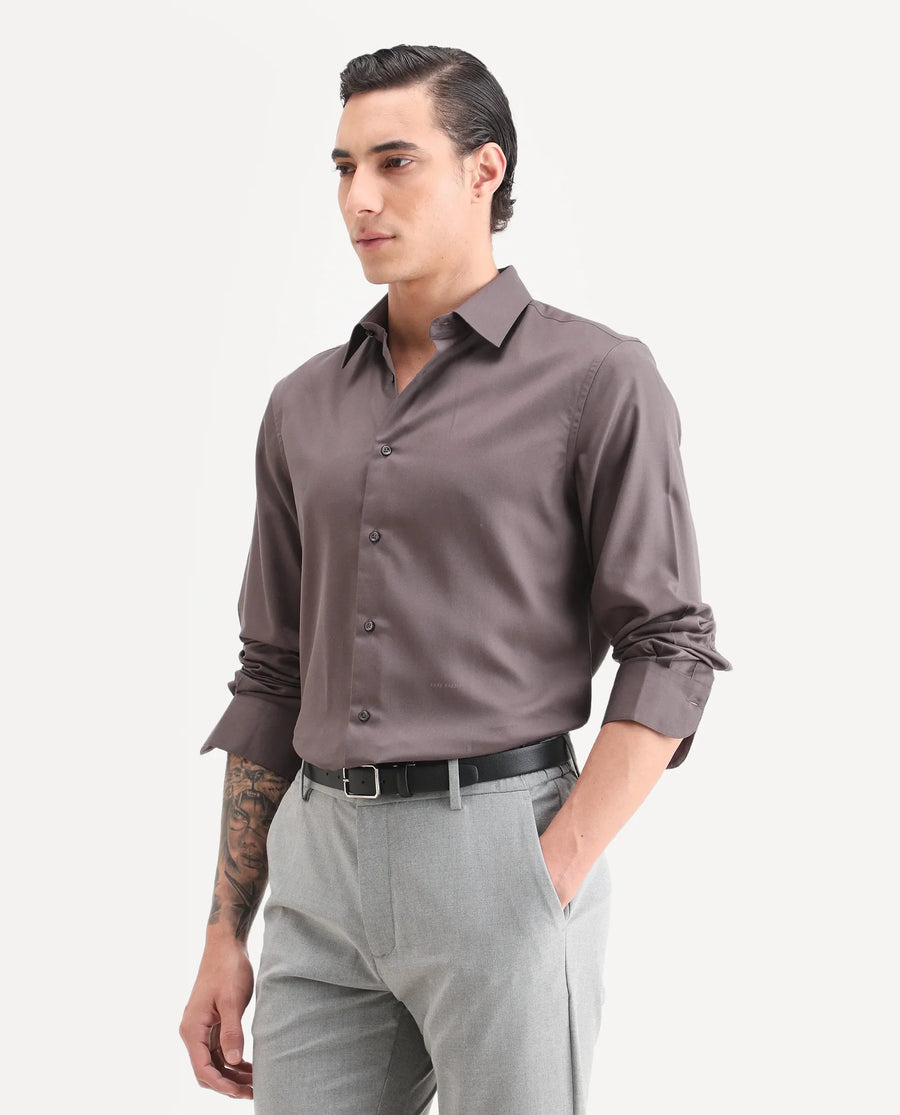 Rare Rabbit Men's Dream Dusky Fawn Tencel Fabric Full Sleeve Spread Collar Morris Regular Fit Plain Shirt