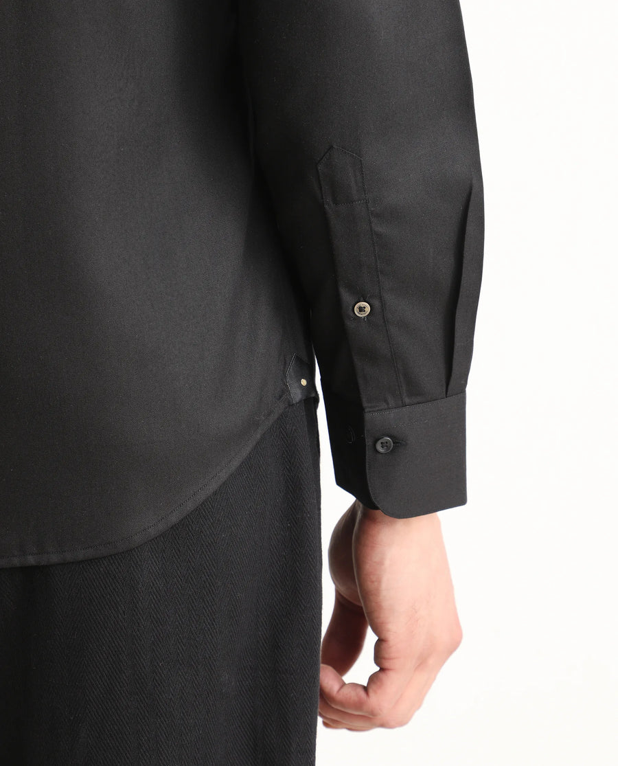 Rare Rabbit Men's Dream Black Tencel Fabric Full Sleeve Spread Collar Regular Fit Plain Shirt