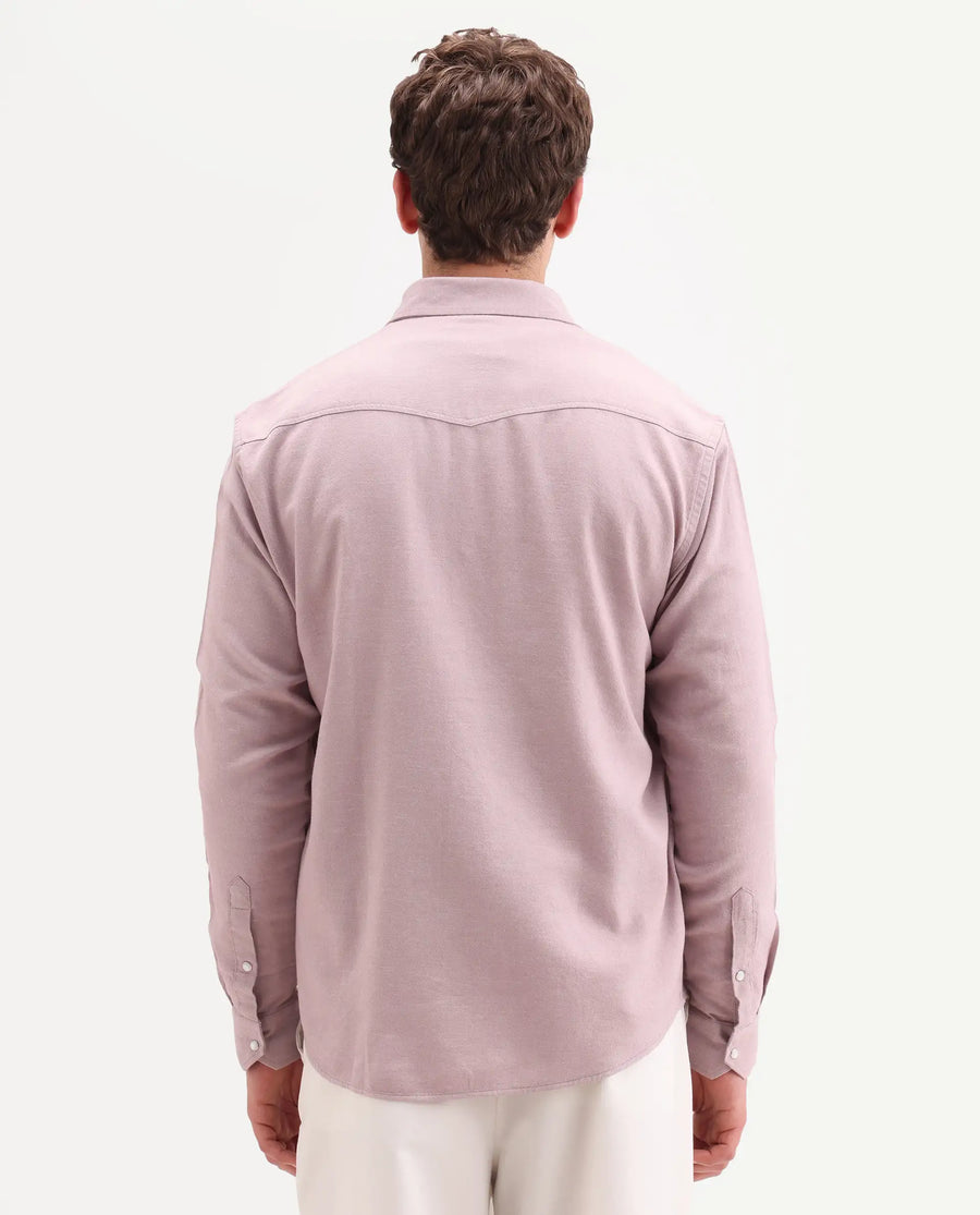 Rare Rabbit Men's Haxlr 26 Dusky Pink Cotton Blend Fabric Full Sleeve Spread Collar Snap Button Regular Fit Plain Shirt