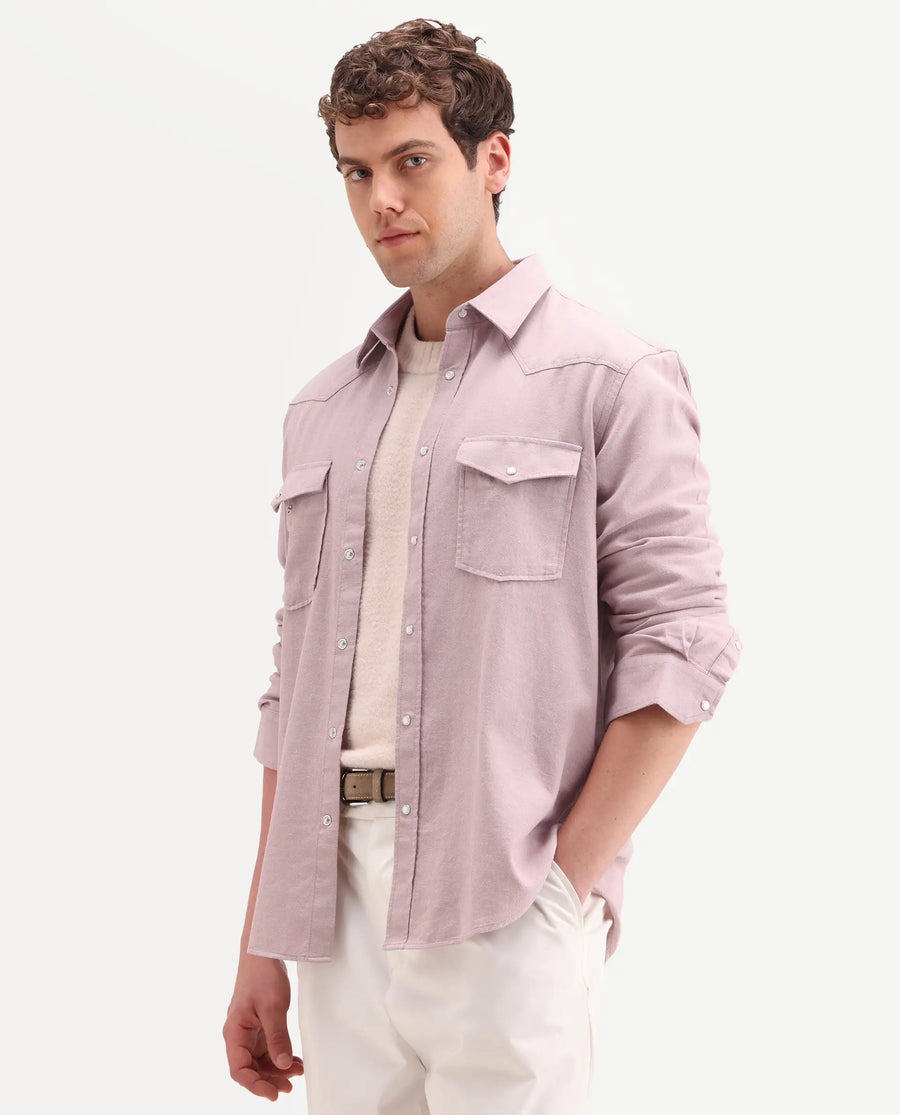 Rare Rabbit Men's Haxlr 26 Dusky Pink Cotton Blend Fabric Full Sleeve Spread Collar Snap Button Regular Fit Plain Shirt