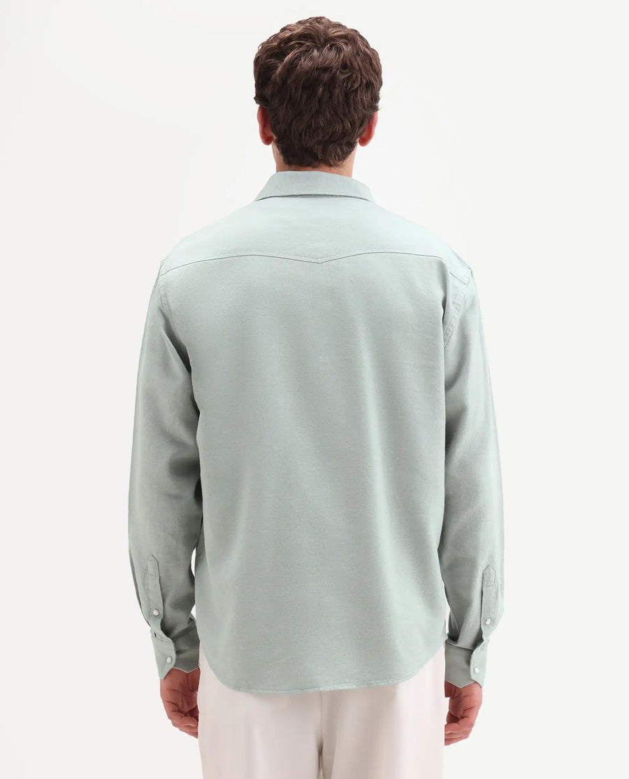 Rare Rabbit Men's Haxlr 26 Pastel Green Cotton Blend Fabric Full Sleeve Spread Collar Snap Button Regular Fit Plain Shirt