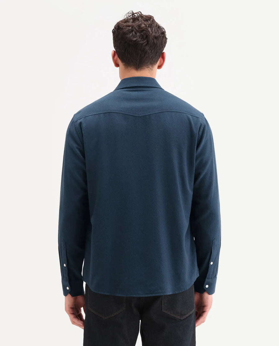 Rare Rabbit Men's Haxlr 26 Navy Cotton Blend Fabric Full Sleeve Spread Collar Snap Button Regular Fit Plain Shirt