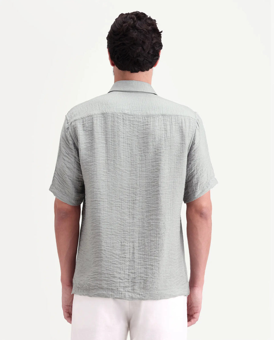 Rare Rabbit Men's Veon-Ss Dusky Grey Viscose Blend Fabric Half Sleeve Spread Collar Regular Fit Plain Shirt