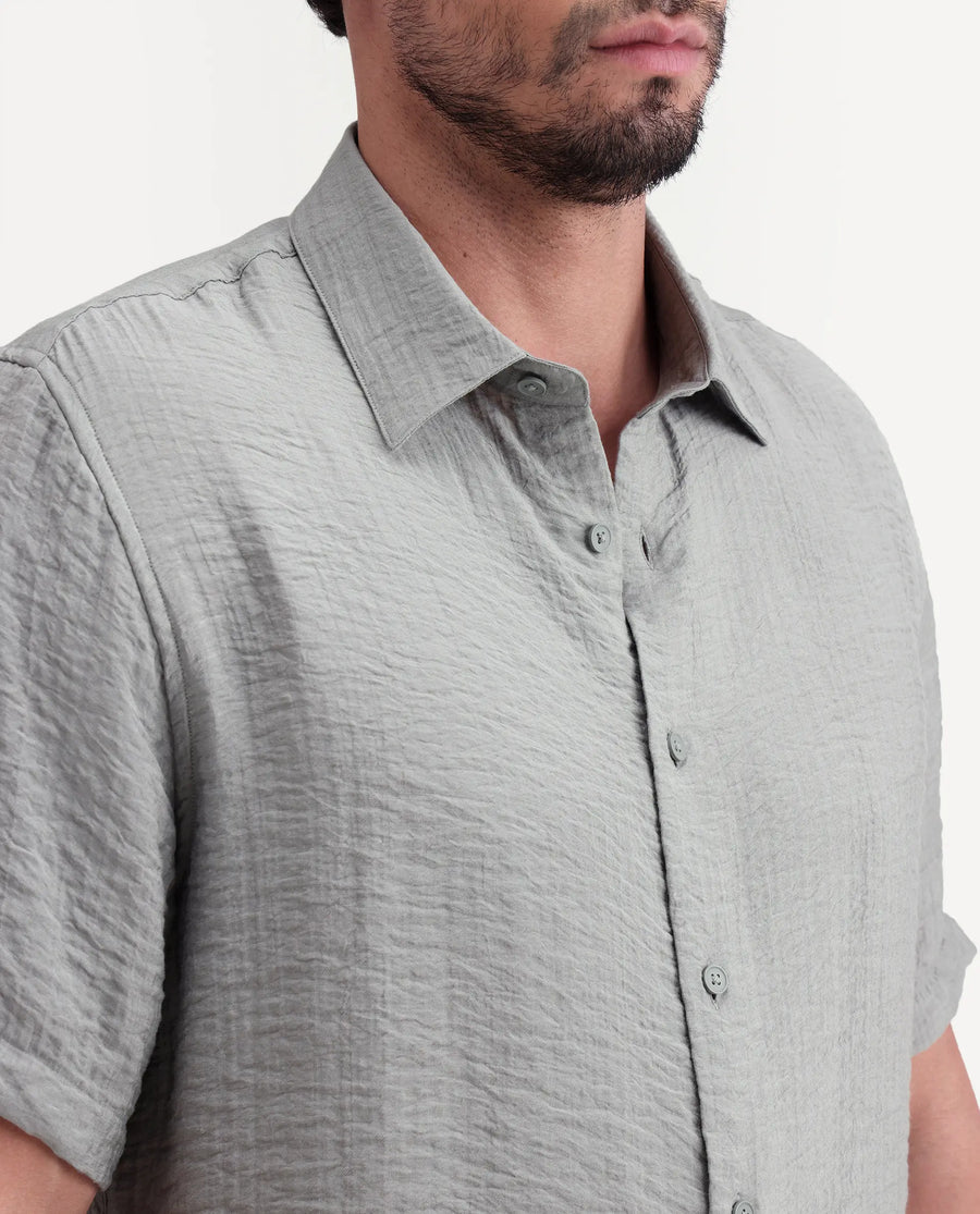 Rare Rabbit Men's Veon-Ss Dusky Grey Viscose Blend Fabric Half Sleeve Spread Collar Regular Fit Plain Shirt