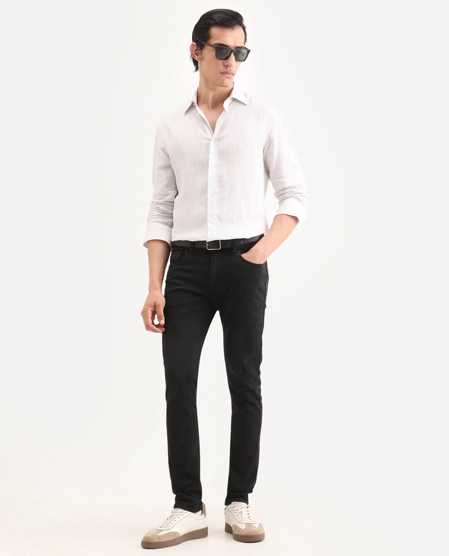 Rare Rabbit Men's Rivv Black Cotton Blend Fabric Hawk Slim Fit Plain Jeans