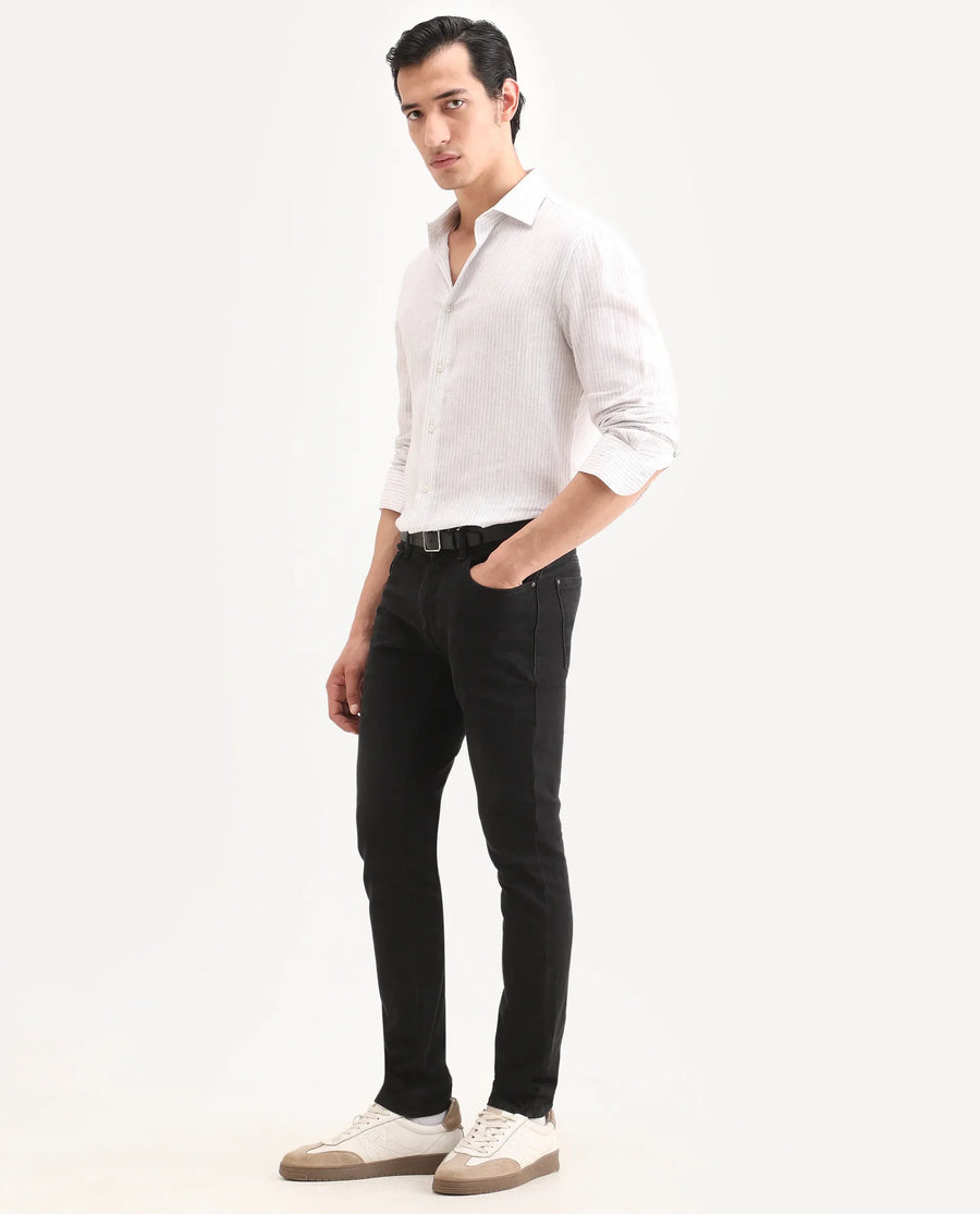 Rare Rabbit Men's Rivv Black Cotton Blend Fabric Hawk Slim Fit Plain Jeans