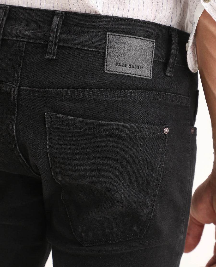 Rare Rabbit Men's Rivv Black Cotton Blend Fabric Hawk Slim Fit Plain Jeans