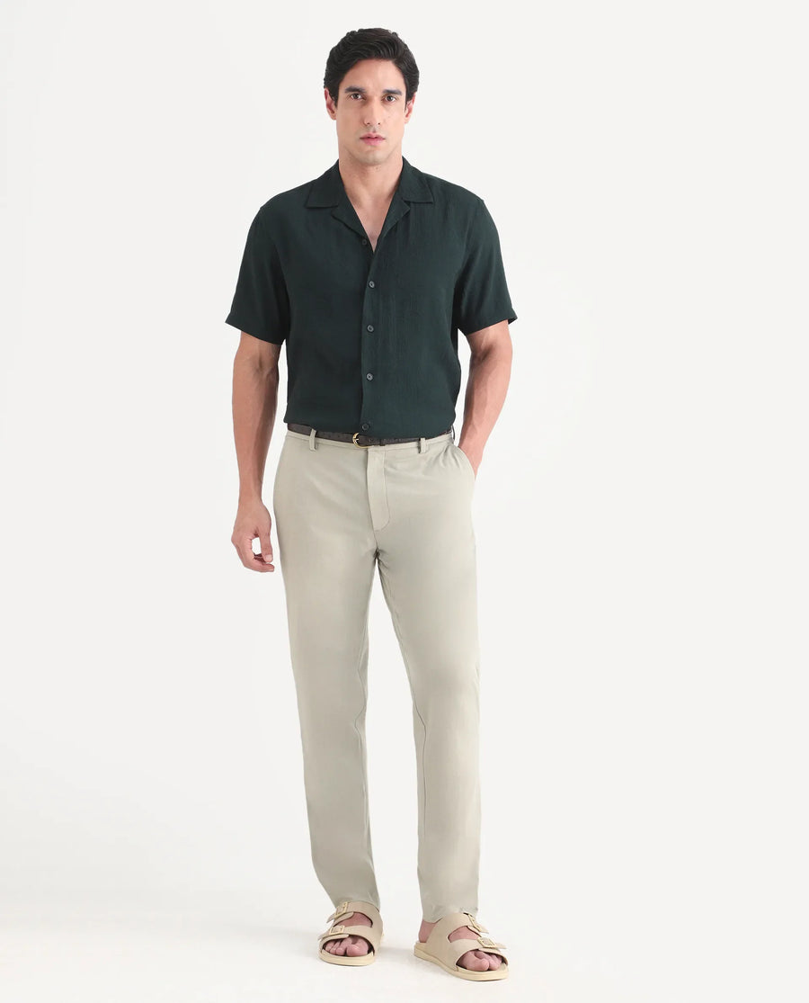 Rare Rabbit Men's Arcade-Lite Pastel Beige Polyester Blend Fabric Regular Fit Plain Trouser