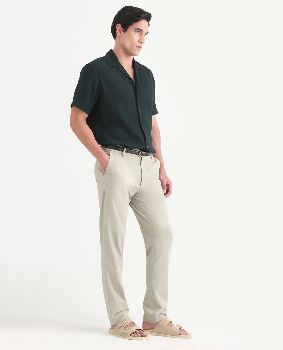 Rare Rabbit Men's Arcade-Lite Pastel Beige Polyester Blend Fabric Regular Fit Plain Trouser