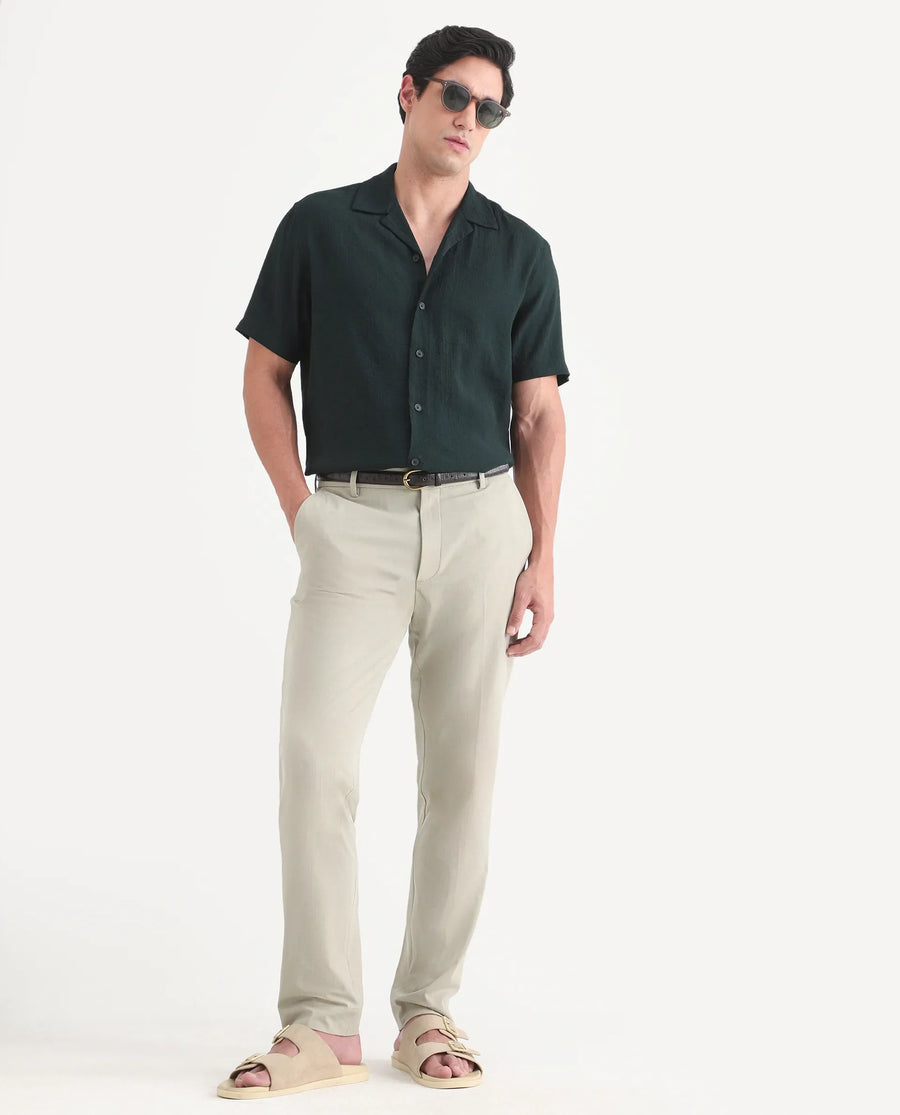 Rare Rabbit Men's Arcade-Lite Pastel Beige Polyester Blend Fabric Regular Fit Plain Trouser