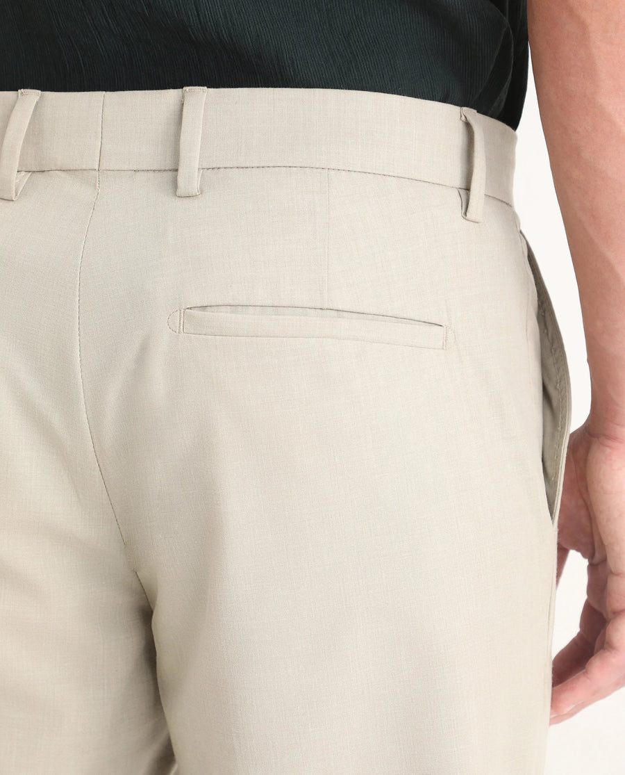 Rare Rabbit Men's Arcade-Lite Pastel Beige Polyester Blend Fabric Regular Fit Plain Trouser