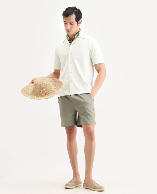 Rare Rabbit Men's Kelos-Sh26 Dusky Green Cotton Blend Fabric Regular Fit Plain Shorts