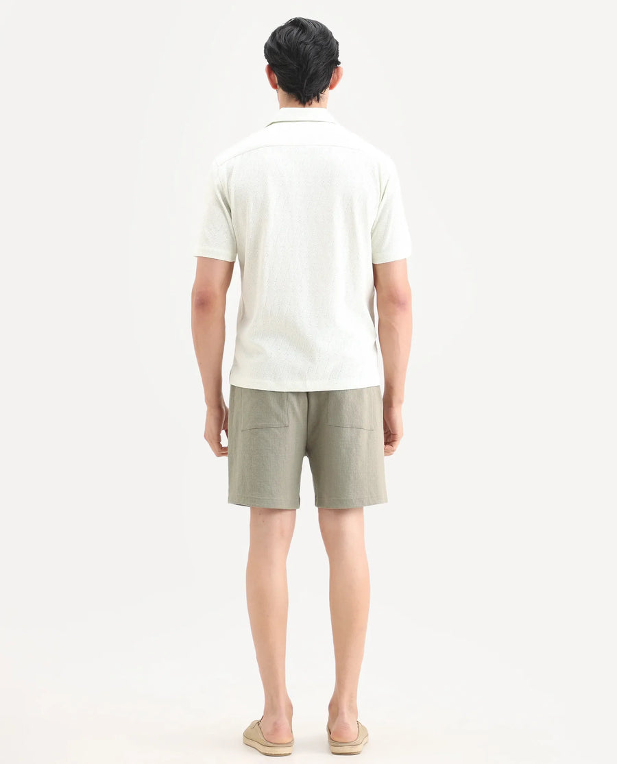 Rare Rabbit Men's Kelos-Sh26 Dusky Green Cotton Blend Fabric Regular Fit Plain Shorts