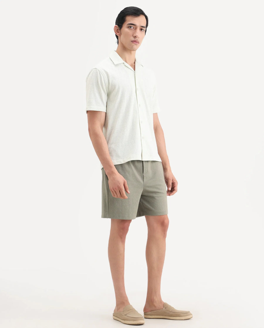 Rare Rabbit Men's Kelos-Sh26 Dusky Green Cotton Blend Fabric Regular Fit Plain Shorts