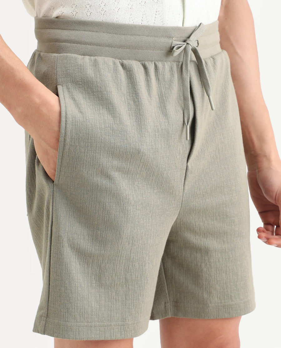 Rare Rabbit Men's Kelos-Sh26 Dusky Green Cotton Blend Fabric Regular Fit Plain Shorts