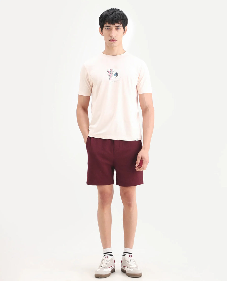 Rare Rabbit Men's Kelos-Sh26 Maroon Cotton Blend Fabric Regular Fit Plain Shorts
