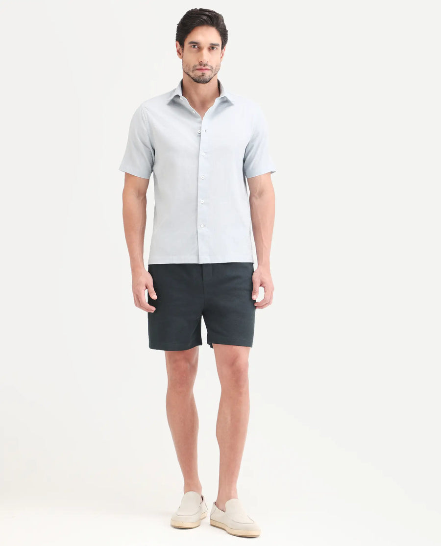 Rare Rabbit Men's Kelos-Sh26 Dark Teal Cotton Blend Fabric Regular Fit Plain Shorts