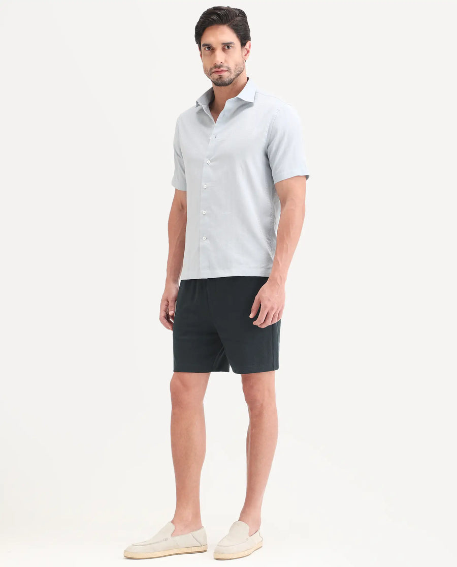 Rare Rabbit Men's Kelos-Sh26 Dark Teal Cotton Blend Fabric Regular Fit Plain Shorts